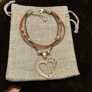 Brighton Silver Heart Bracelet on three Brown Cords